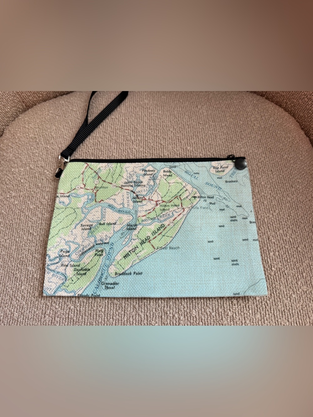 Hilton Head Island Map-Print Wristlet Pouch in Light Blue